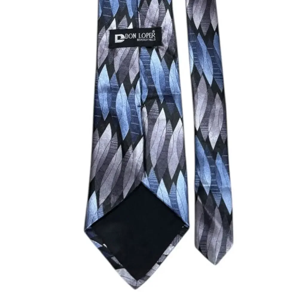 Don Loper Beverly Hills Abstract Silk USA Blue Gray Geometric Designer Necktie